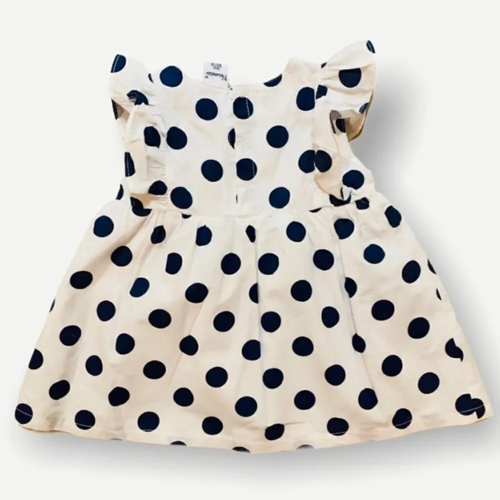 NEWNESS | Navy | Spanish Polka Dot Dress with Red Bows